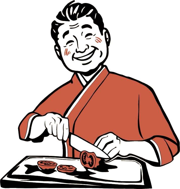 Illustration eines Kochs beim Schneiden mit einem Küchenmesser